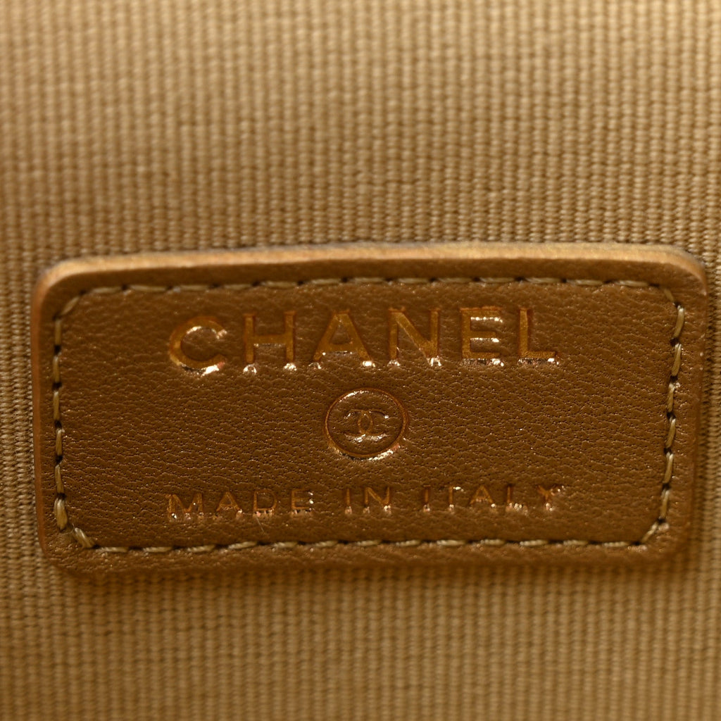 Lambskin Quilted Pearl Crush Mini Vanity Case With Chain Beige