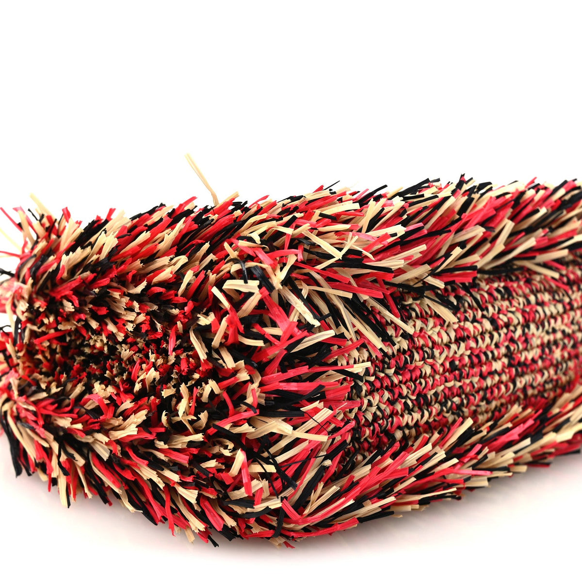 Raffia Fringe Nano Kelly Shopper Red Beige Black