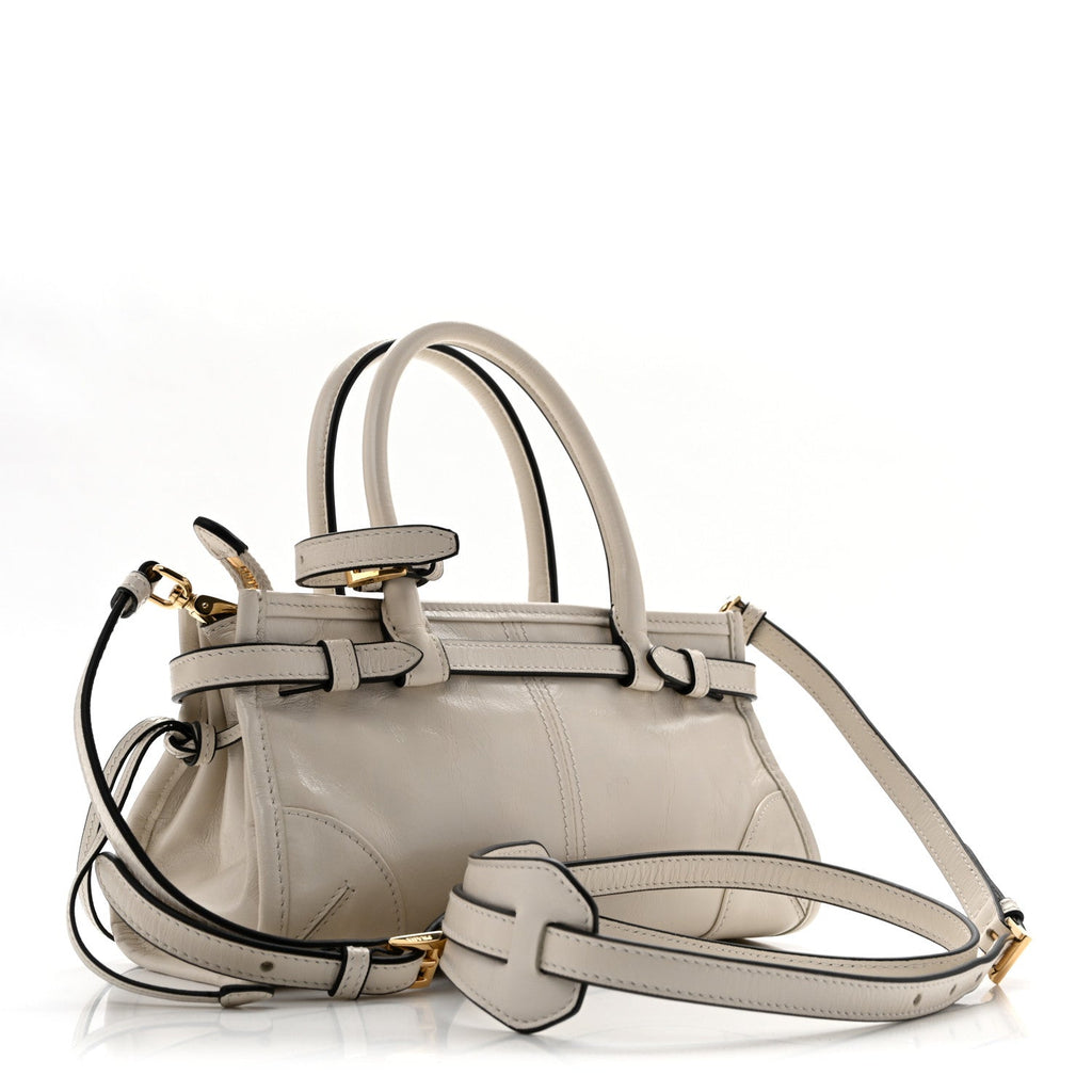 Glossy Calfskin Triangle Mini Bonnie Hand Bag White