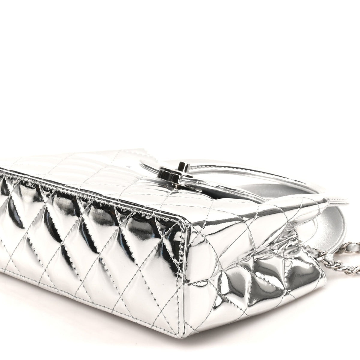 Mirror Calfskin Metallic Calfskin Quilted Nano Kelly Shopper Silvery