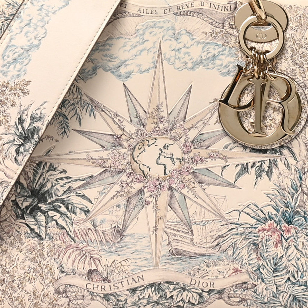 Calfskin Reve d'Infini Print Medium Lady Dior White Multicolor