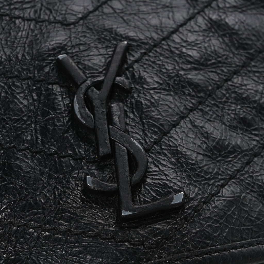Crinkled Calfskin Matelasse Monogram Niki Chain Wallet Black