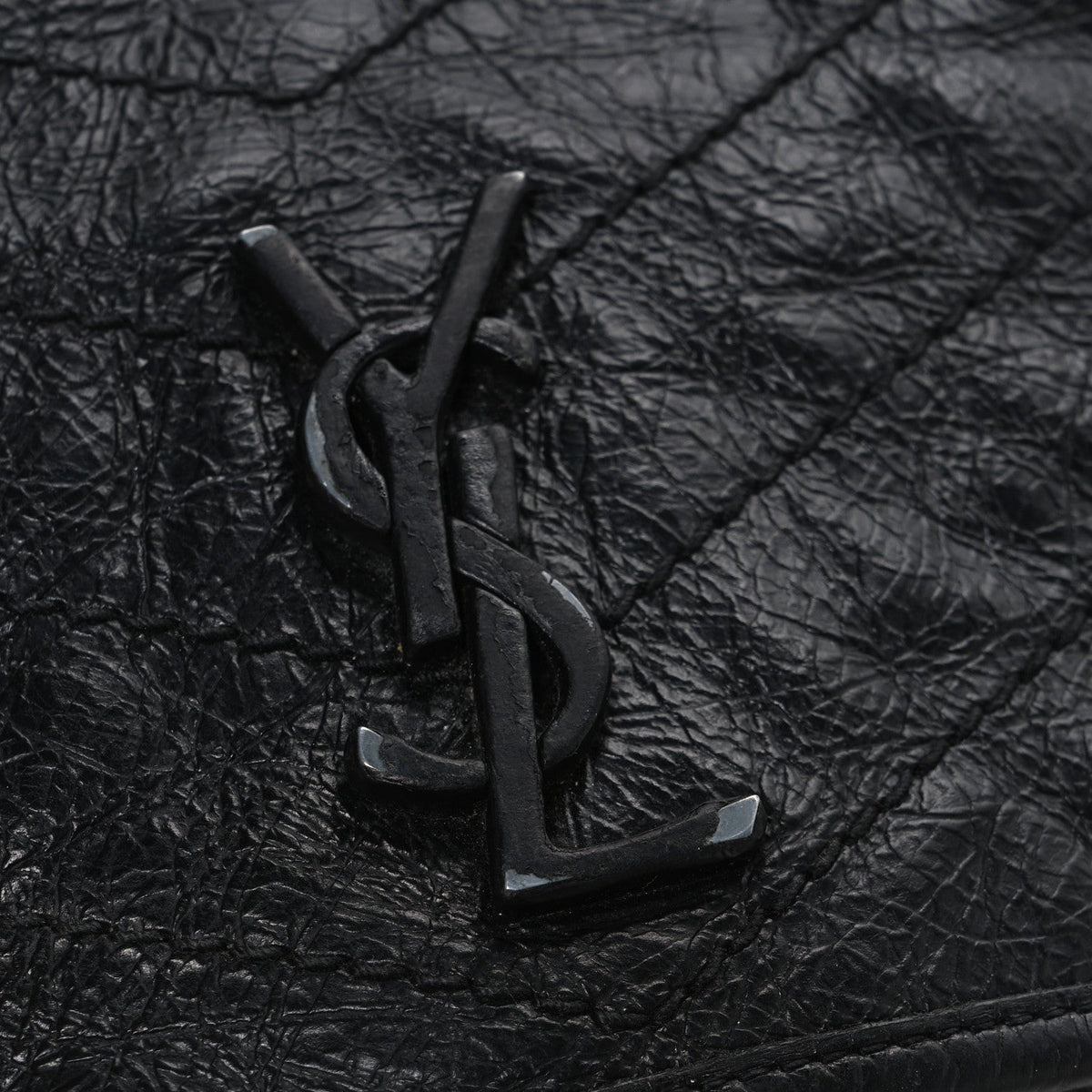Crinkled Calfskin Matelasse Monogram Niki Chain Wallet Black