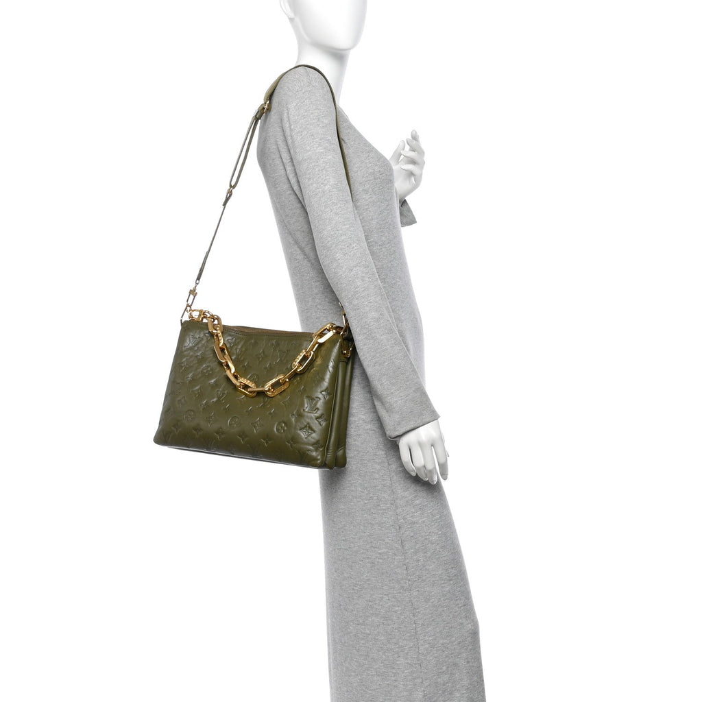 Lambskin Embossed Monogram Coussin MM Khaki