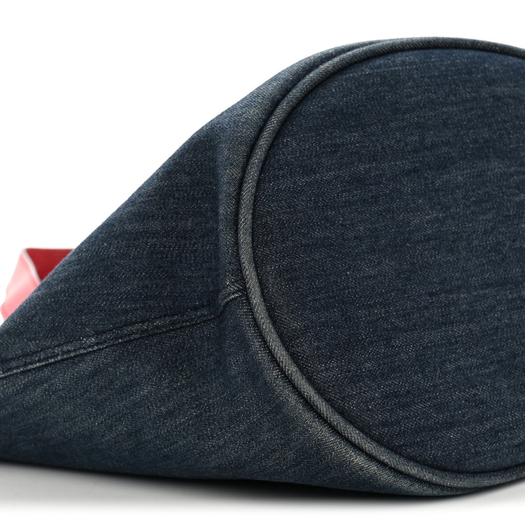 Denim Calfskin Logo Shopping Tote Blue Red