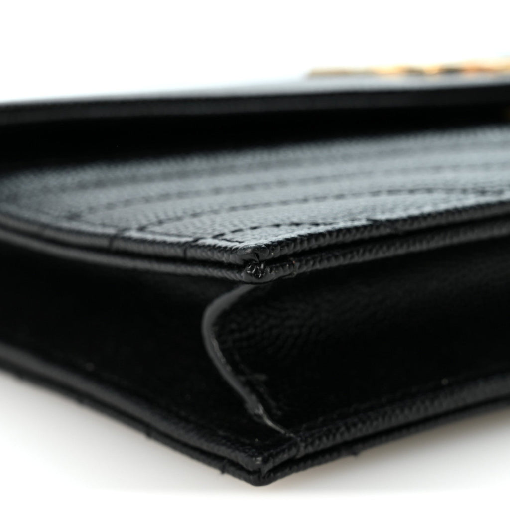 Grain De Poudre Matelasse Chevron Monogram Envelope Chain Wallet Black