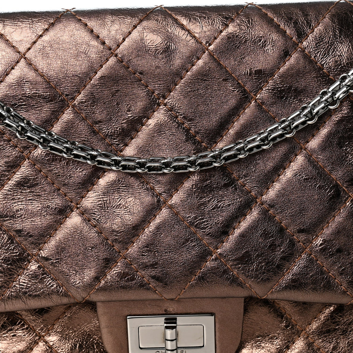 Metallic Aged Calfskin Quilted 2.55 Reissue 227 Flap Dark Brown