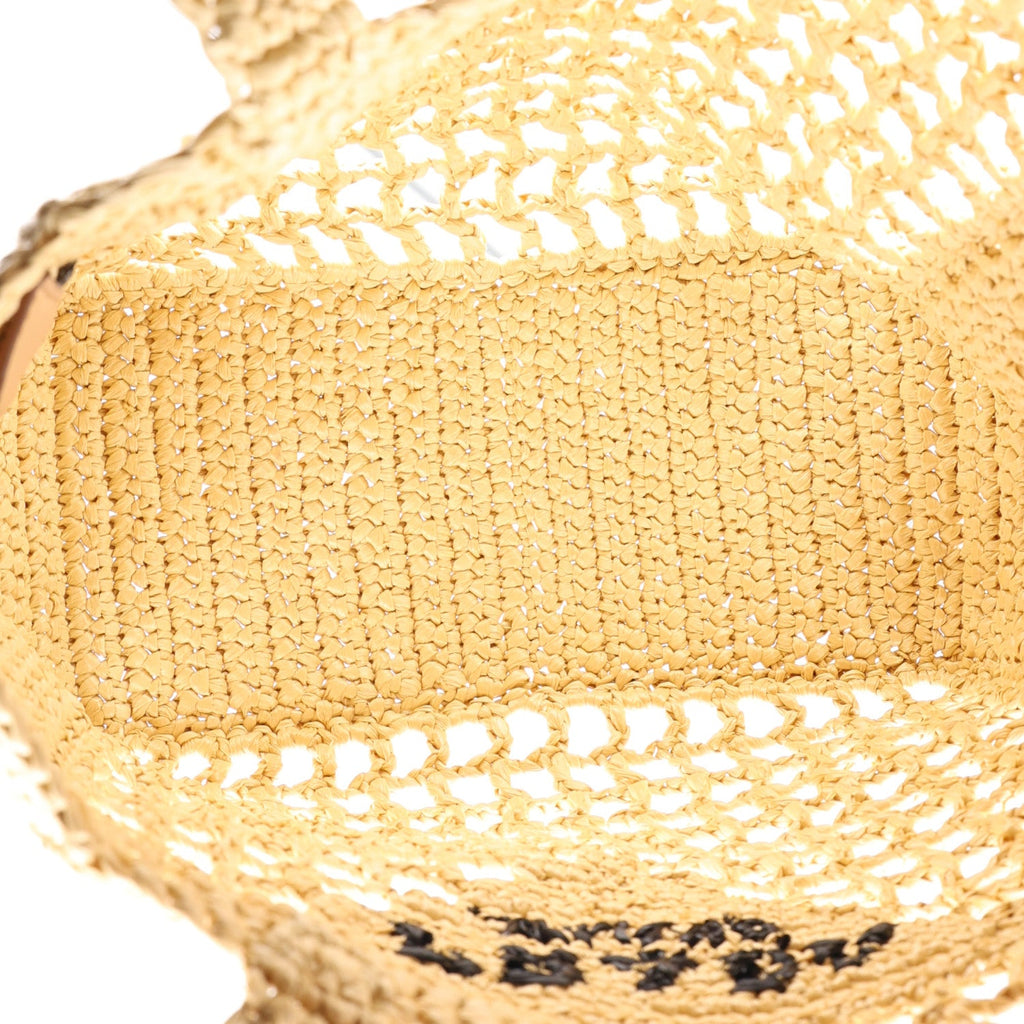 Yarn Raffia Effect Crochet Logo Embroidered Small Tote Bag Naturale