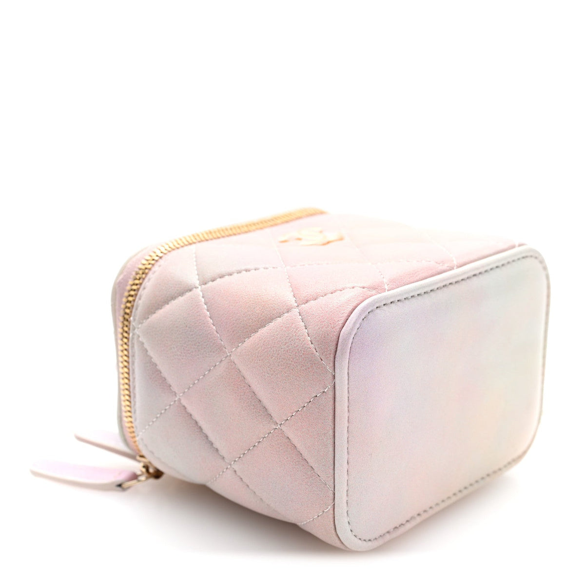 Lambskin Quilted Ombre Mini Top Handle Vanity Case With Chain Pink Multicolor