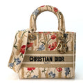 Canvas Embroidered Hibiscus Printed Medium Lady D-Lite Beige Multicolor