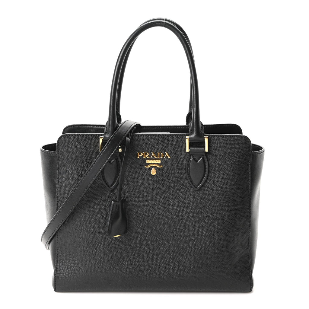 Saffiano Soft Calfskin Small Zippered Tote Black