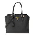 Saffiano Soft Calfskin Small Zippered Tote Black
