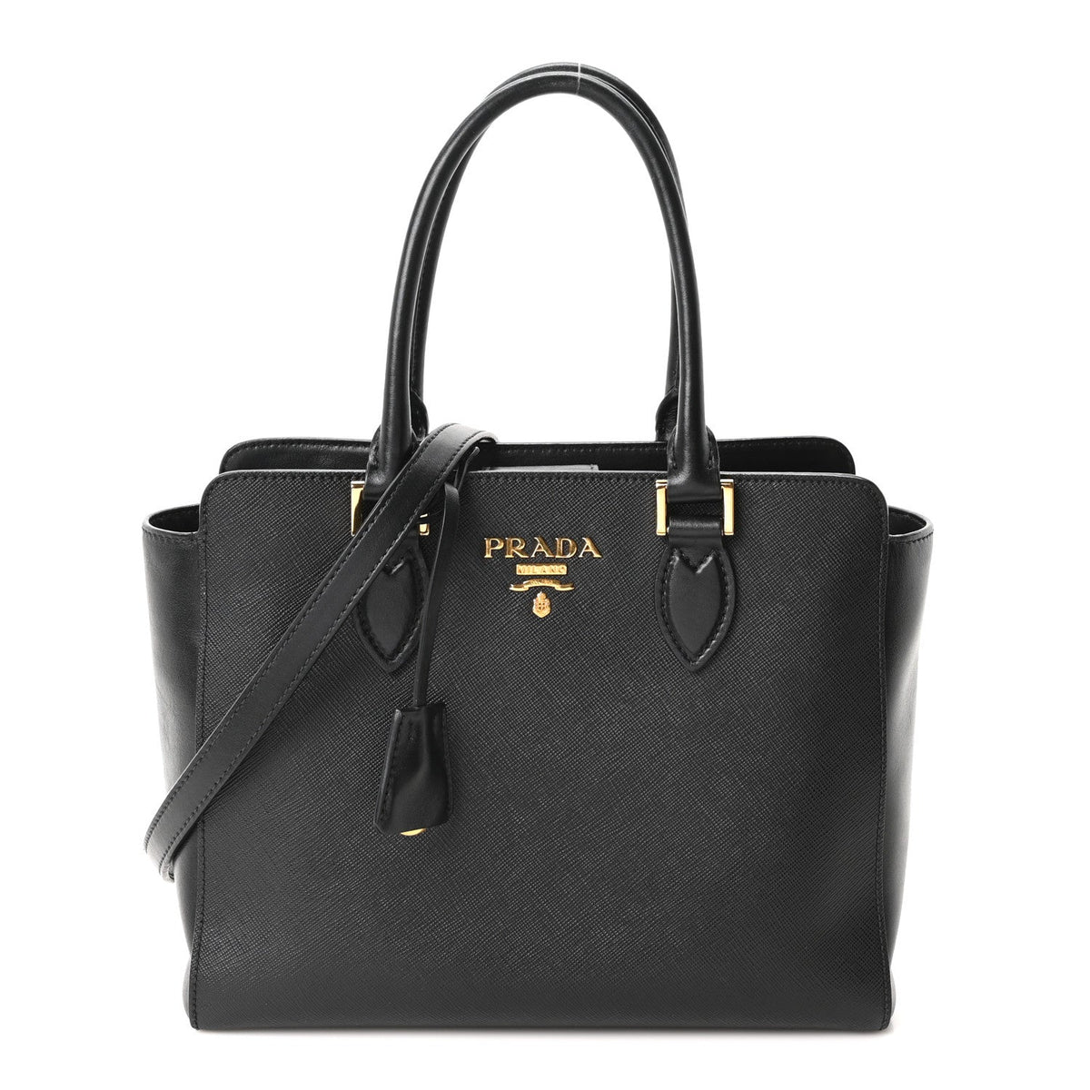 Saffiano Soft Calfskin Small Zippered Tote Black