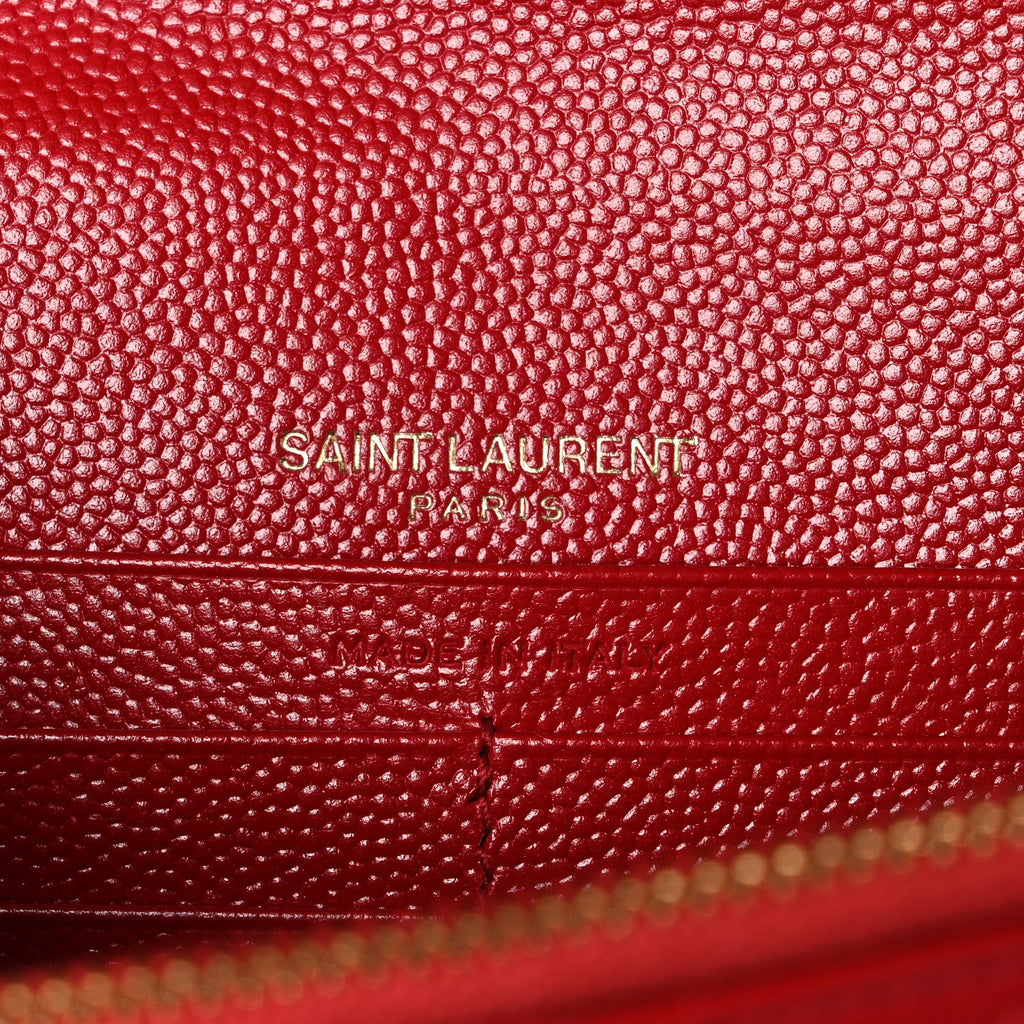 Grain De Poudre Matelasse Chevron Monogram Envelope Chain Wallet Bandana Red
