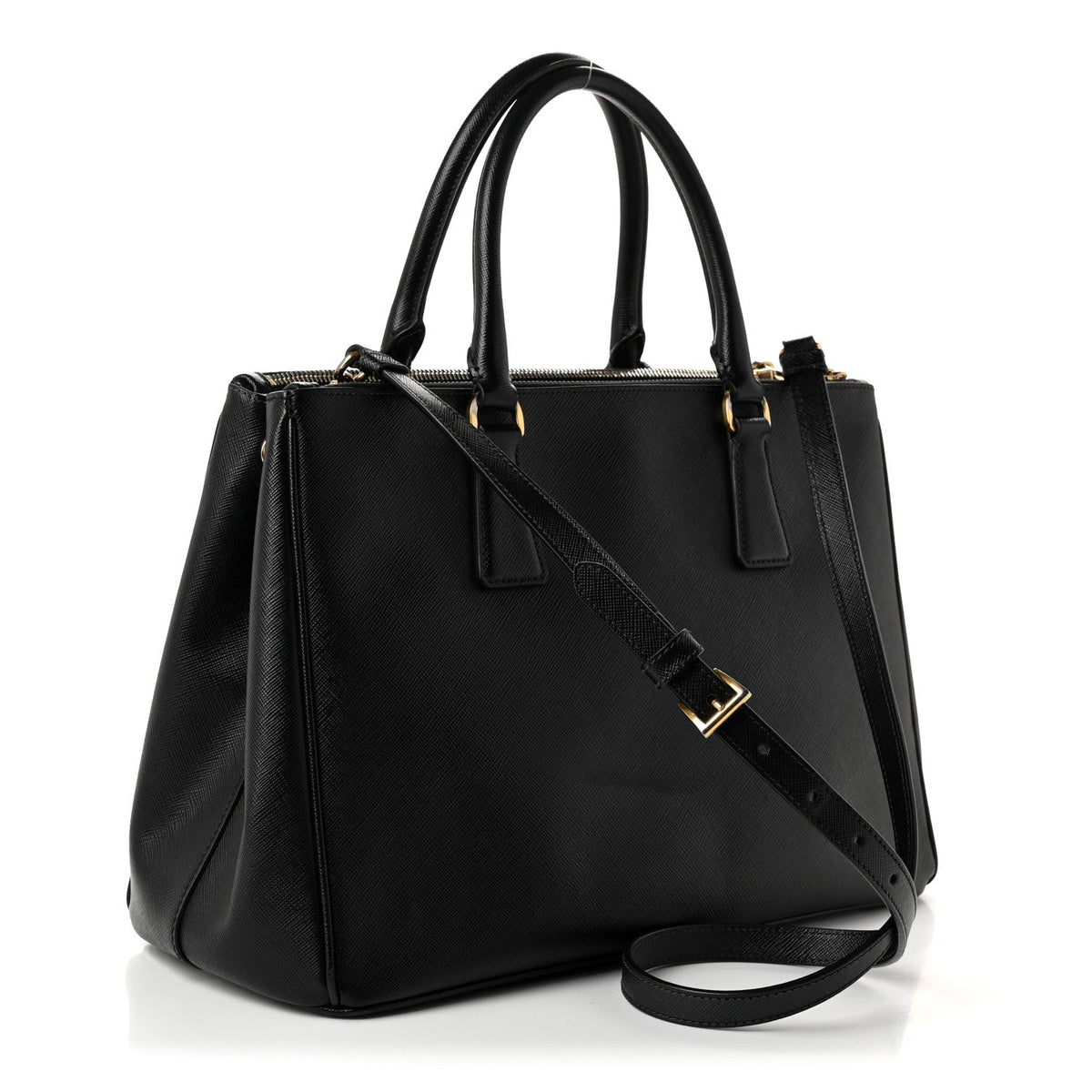 Saffiano Medium Galleria Double Zip Tote  Black