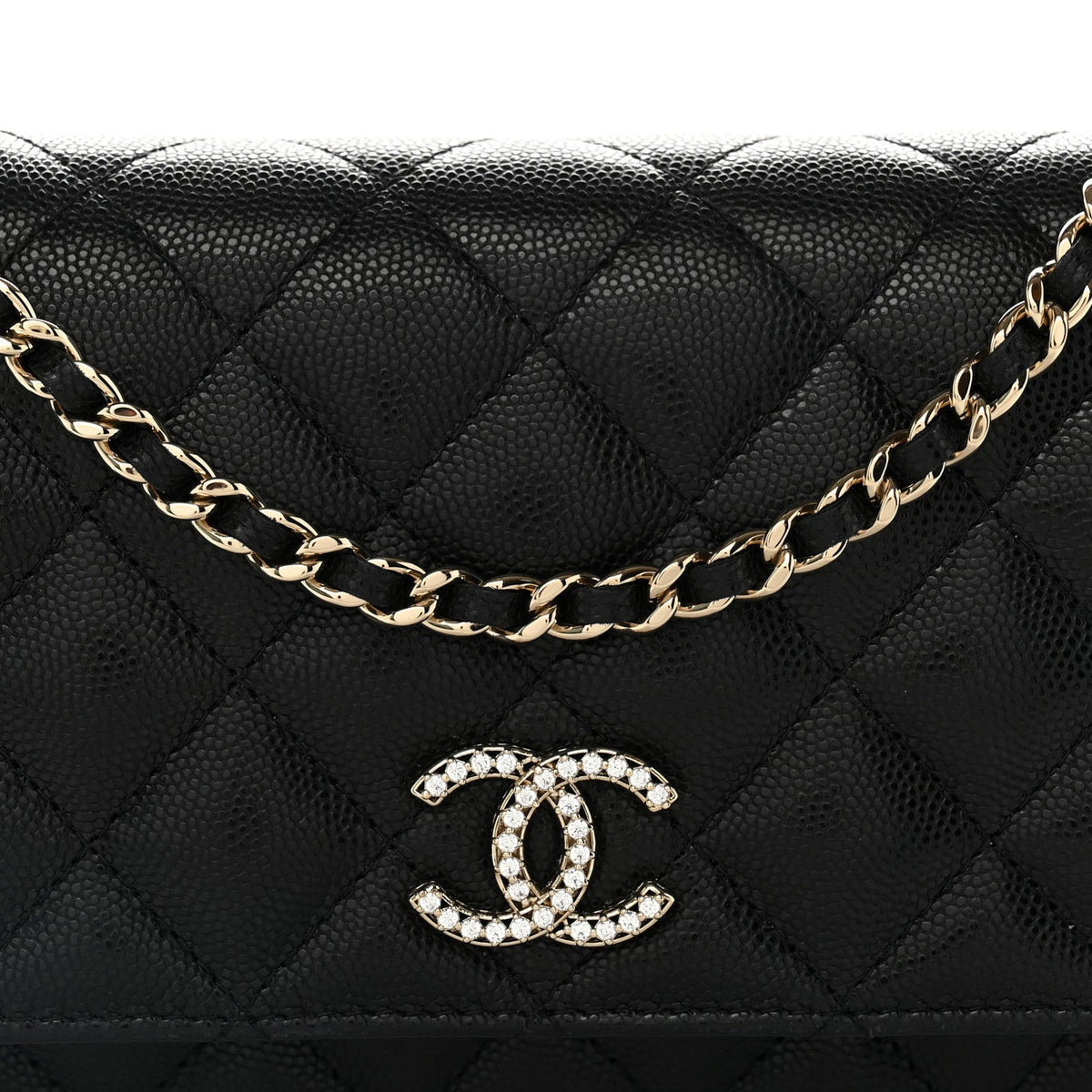 Caviar Quilted Crystal CC Wallet On Chain WOC Black