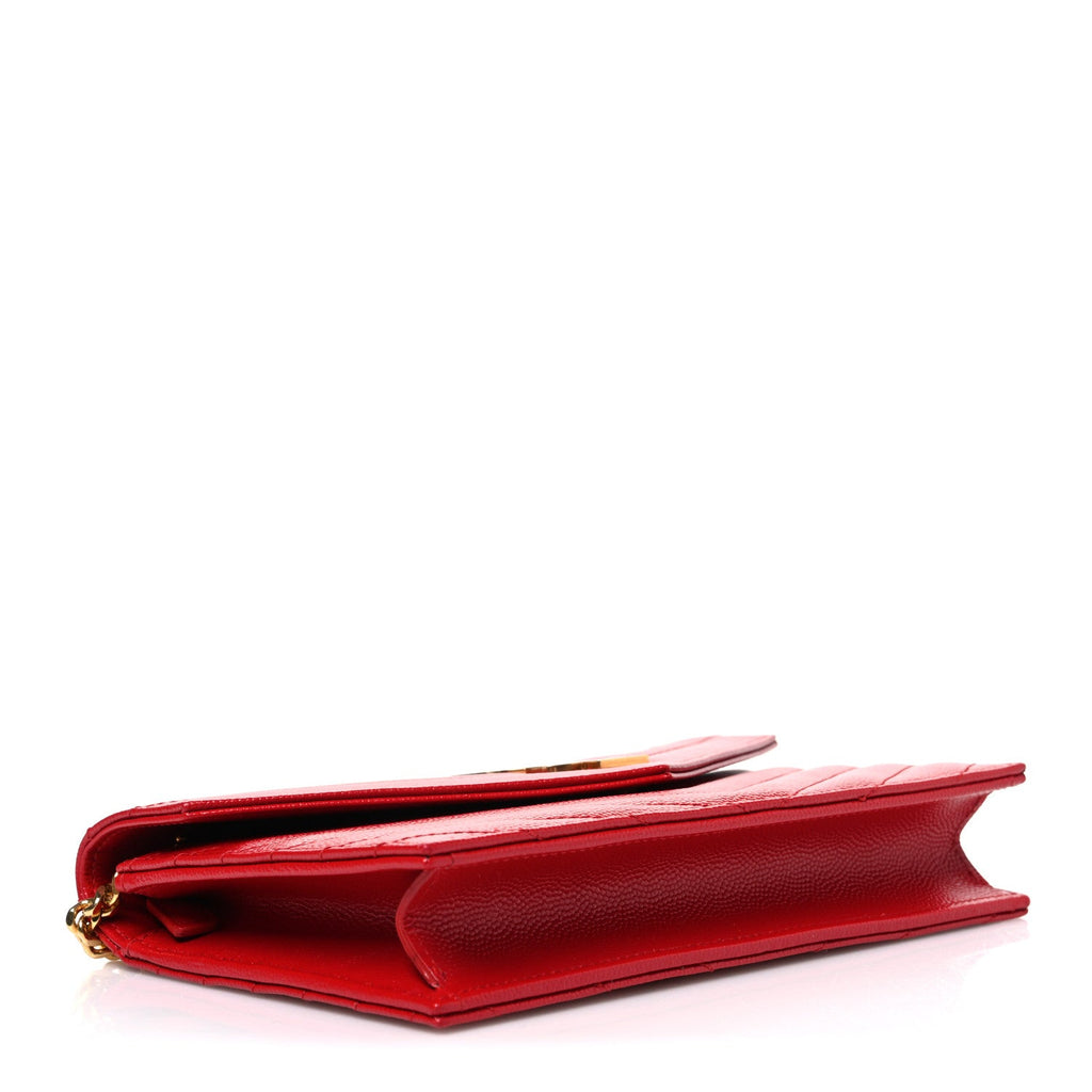 Grain De Poudre Matelasse Chevron Monogram Envelope Chain Wallet Bandana Red