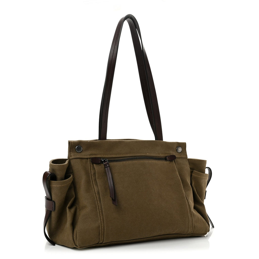 Canvas Calfskin Large Route Shoulder Bag Khaki