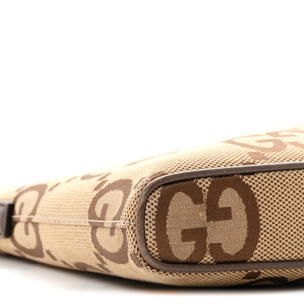 Monogram Jumbo GG Textured Dollar Calfskin Web Wristlet Messenger Bag Camel Ebony New Acero