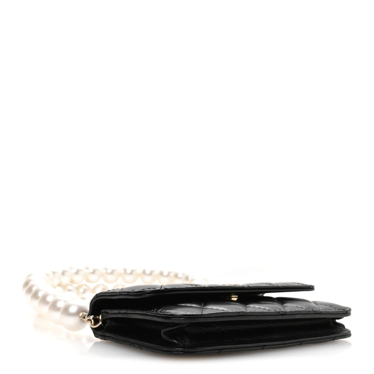 Calfskin Quilted Mini Maxi Pearls Wallet On Chain WOC Black