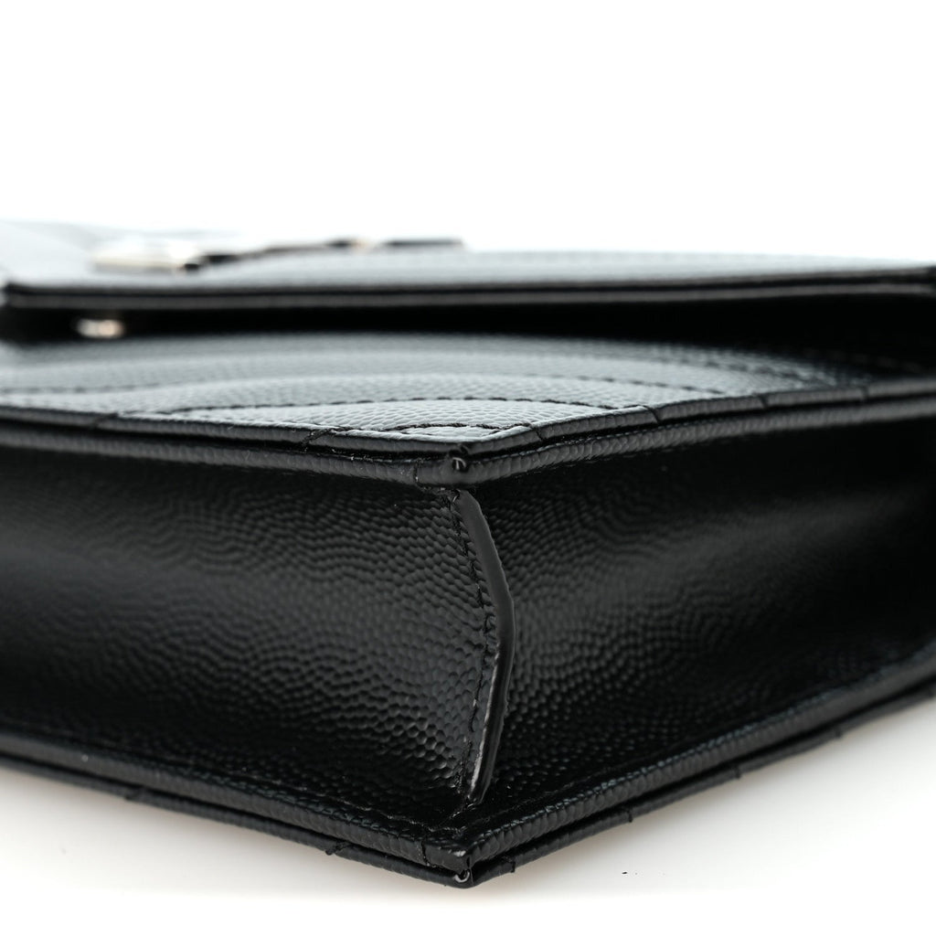 Grain De Poudre Matelasse Chevron Monogram Envelope Chain Wallet Black