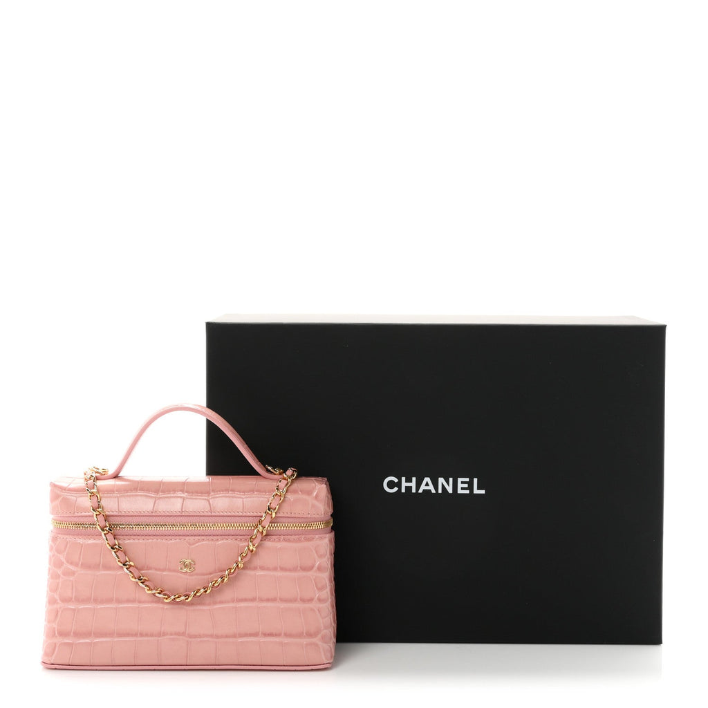 Calfskin Crocodile Embossed Crococo Exoticoco Vanity With Chain Light Pink