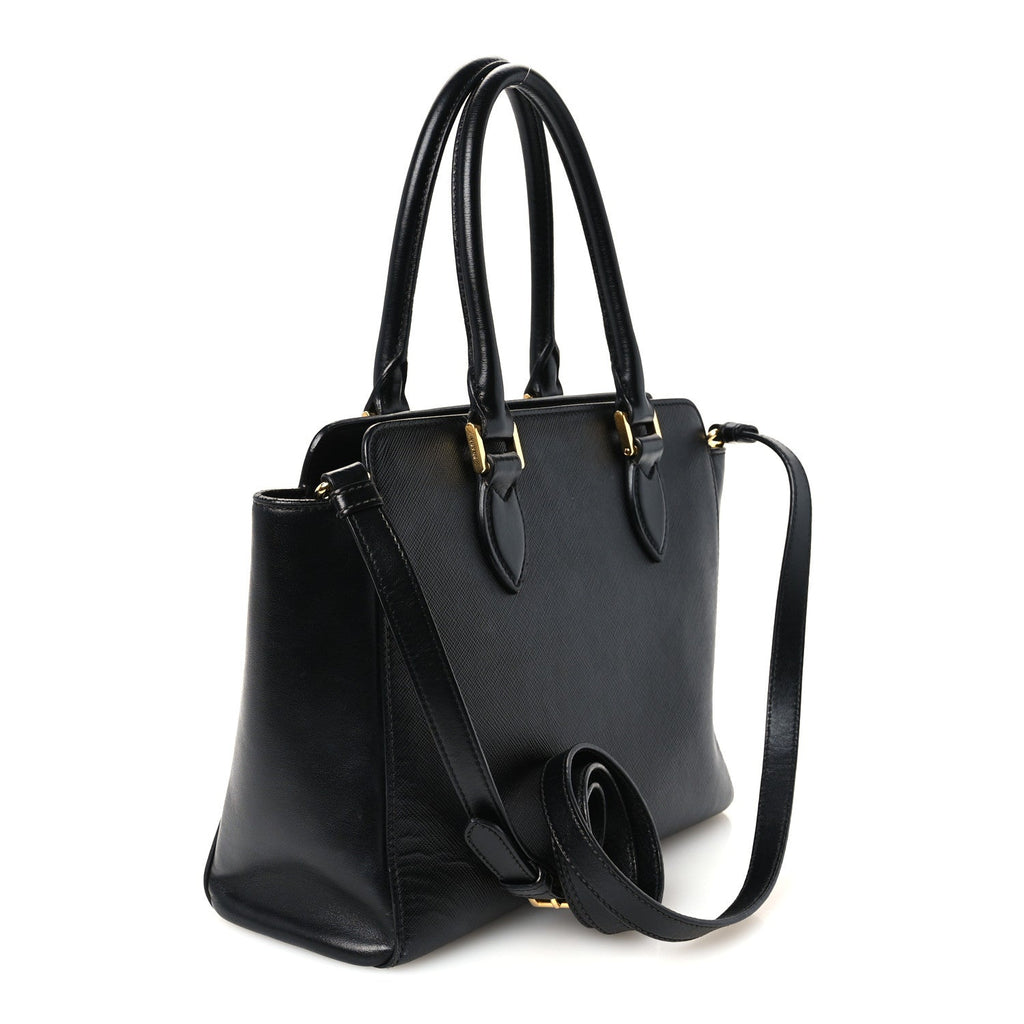 Saffiano Soft Calfskin Small Zippered Tote Black