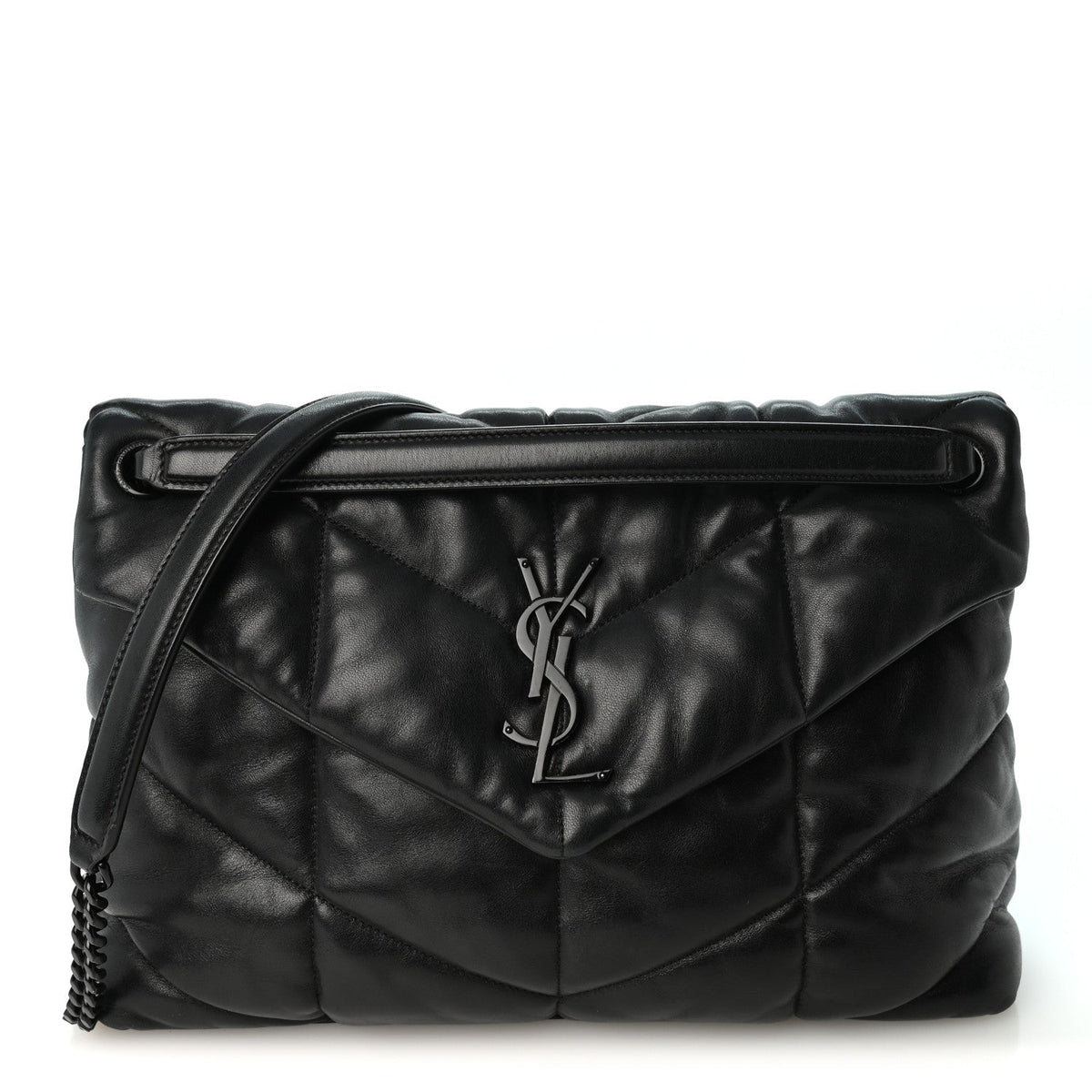 Lambskin Quilted Monogram Monochrome Medium Loulou Puffer Chain Satchel Black