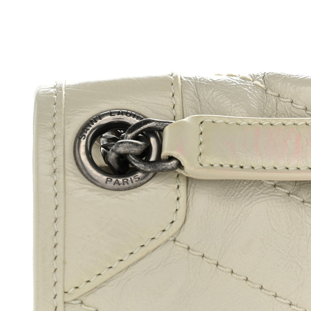 Crinkled Calfskin Matelasse Monogram Medium Niki Chain Satchel Blanc Vintage