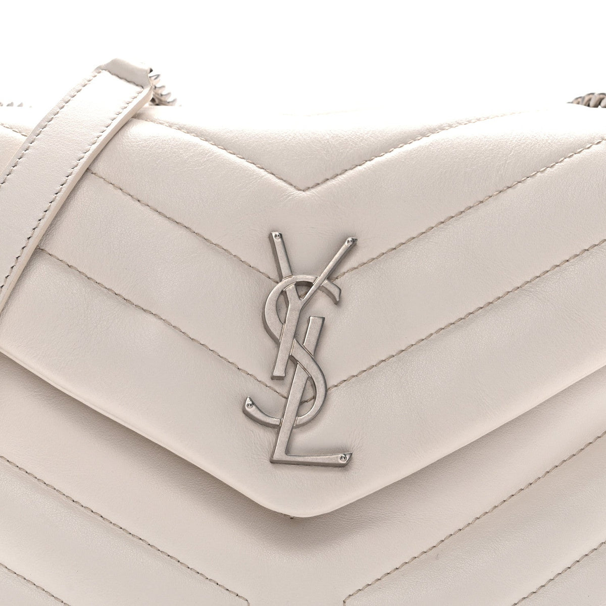 Calfskin Y Quilted Monogram Small Loulou Chain Satchel Ivory