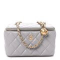 Lambskin Quilted Small Pearl Crush Vanity Case With Chain Grey