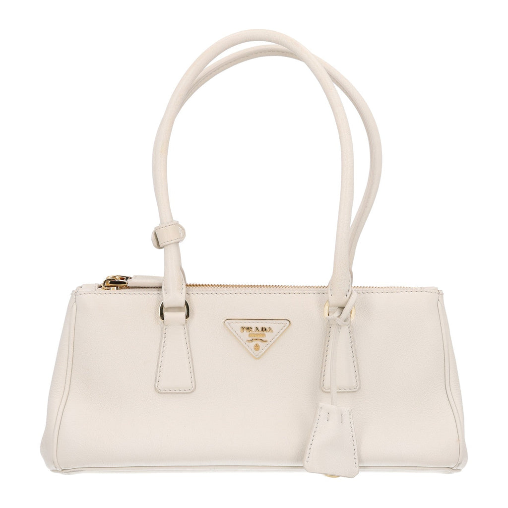 Soft Grain Medium East West Galleria Double Zip Bag White