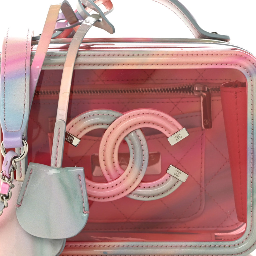 PVC Lambskin Filigree Small CC Filigree Vanity Case Pink Multicolor