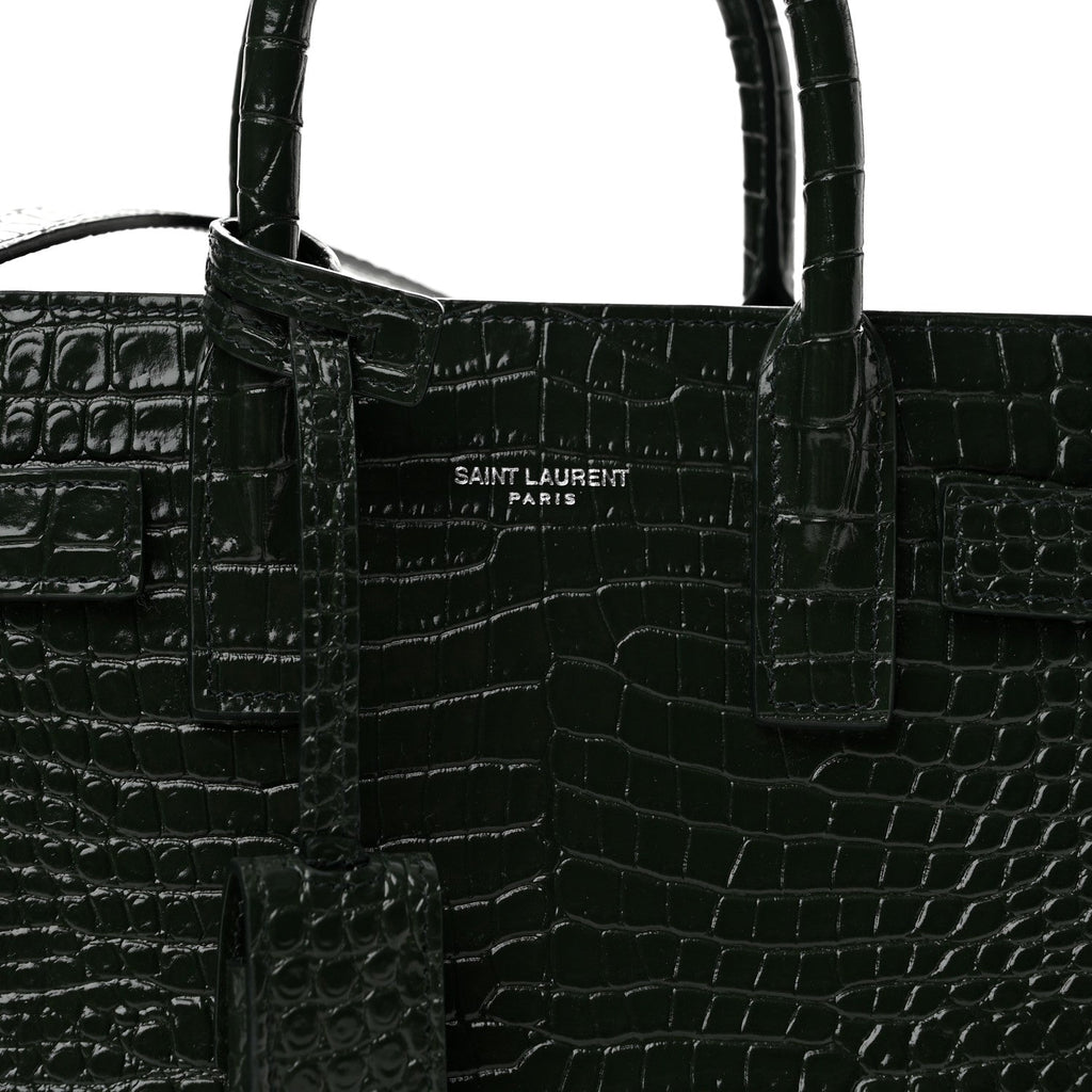 Calfskin Crocodile Embossed Nano Sac De Jour Dark Green