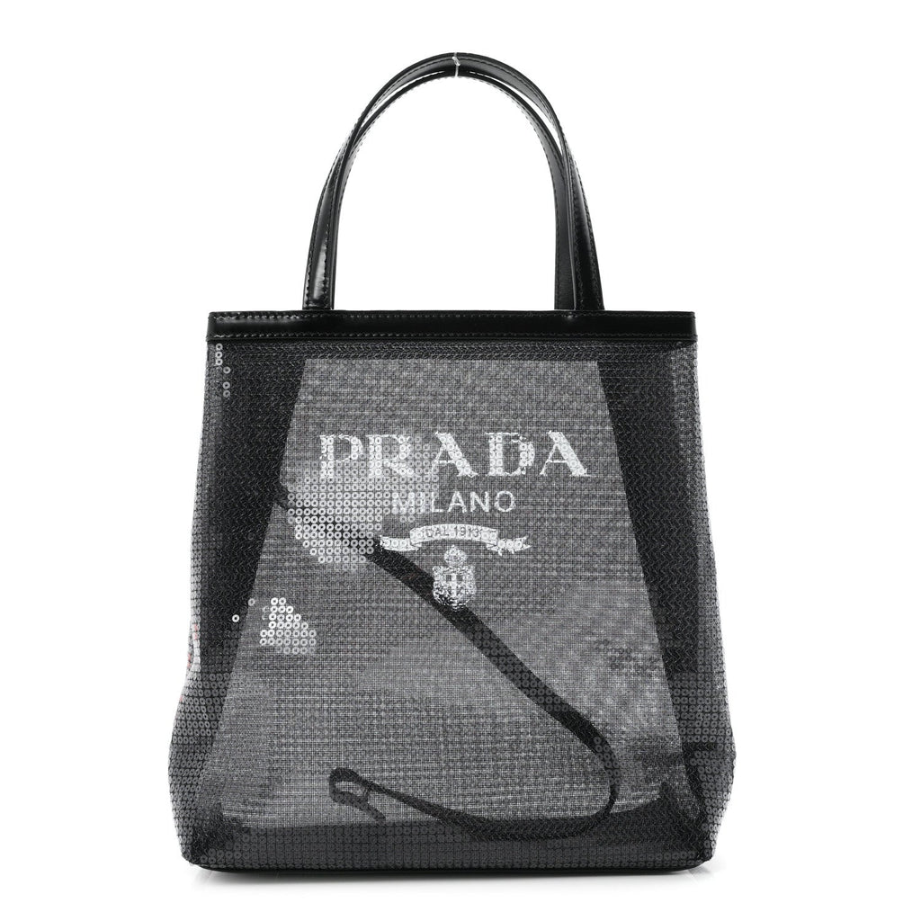 Sequin Rete Paillettes Small Tote Bag Black