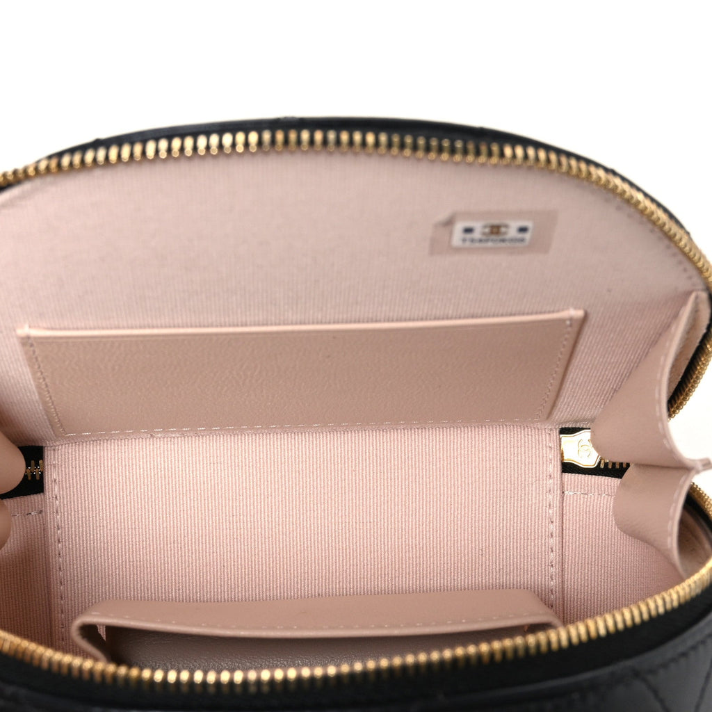 Lambskin Quilted Chic Riviera Top Handle Vanity Case Black