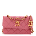 Caviar Quilted Dynasty Flap Phone Holder With Chain Pink