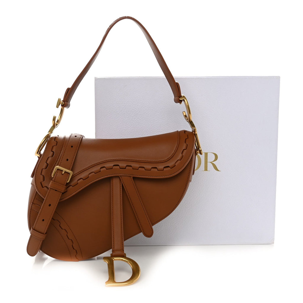 Bobby Calfskin Marquetry Saddle Bag With Strap Marron