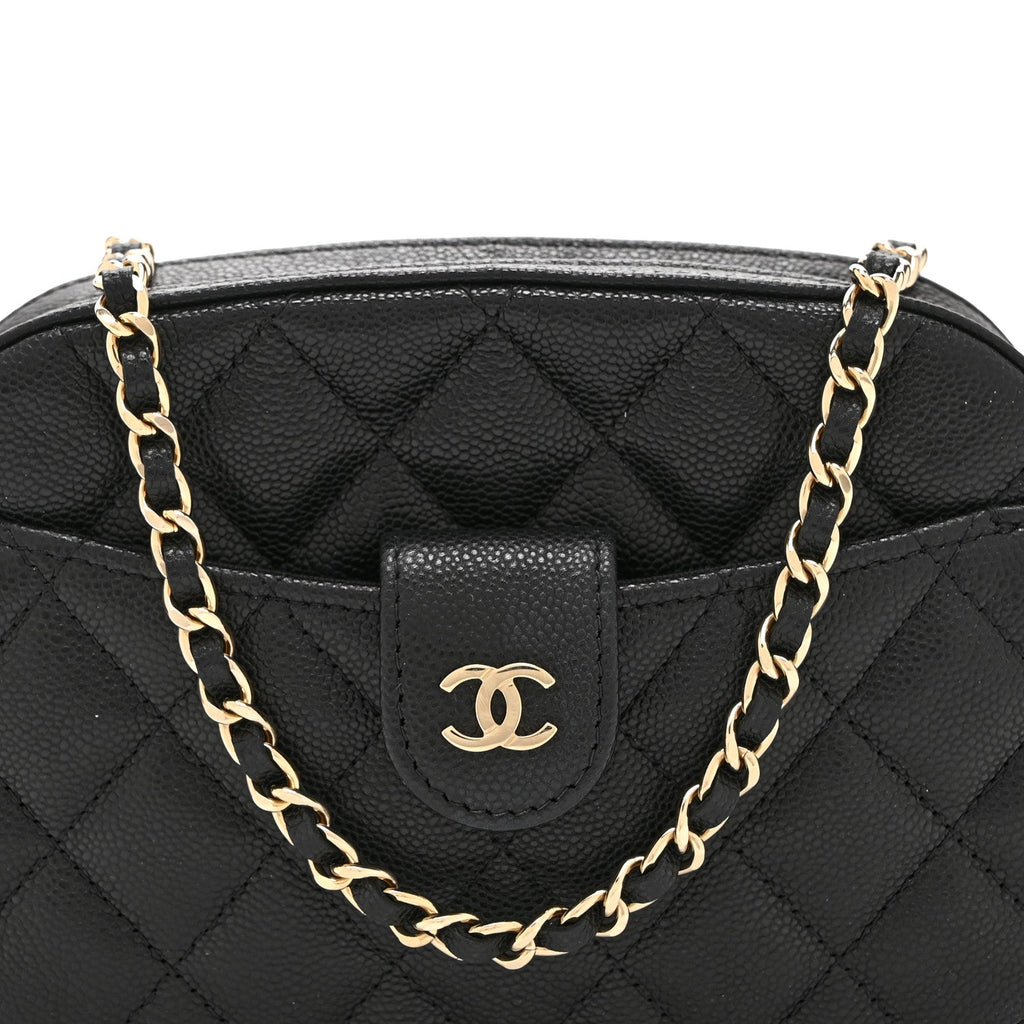 Caviar Quilted Chain Camera Bag Black