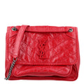 Crinkled Calfskin Matelasse Monogram Baby Niki Chain Satchel Rouge Eros