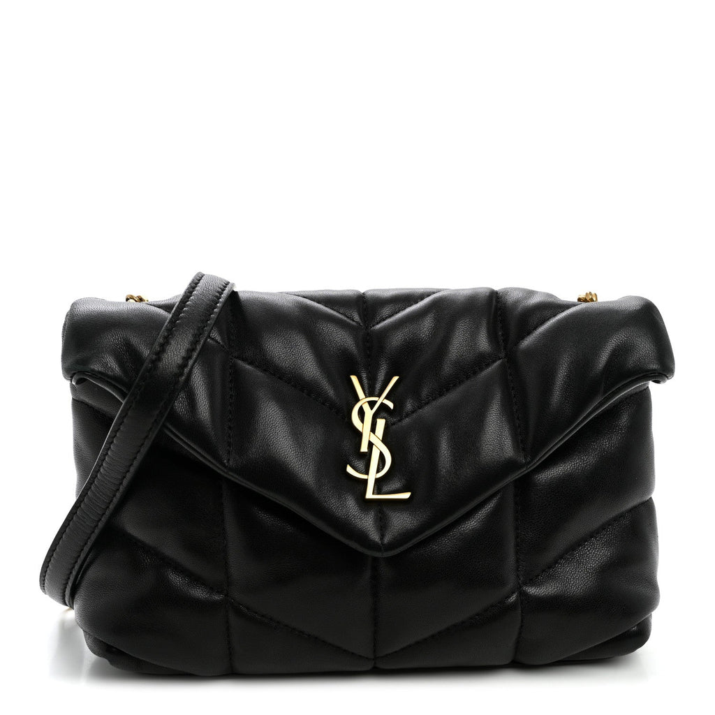 Lambskin Quilted Toy Loulou Puffer Monogram Chain Satchel Black