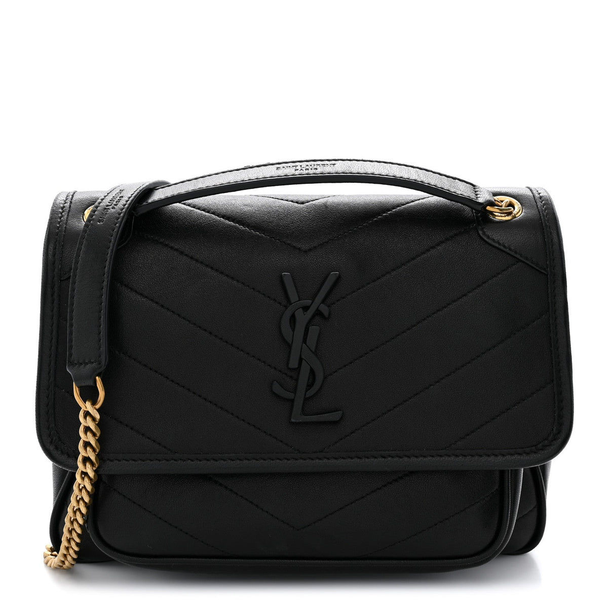 Lambskin Matelasse Monogram Baby Niki Chain Satchel Black