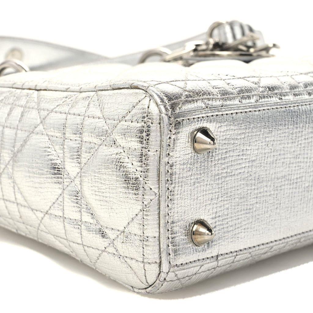 Metallic Grained Calfskin Cannage Small Lucky Badges My Lady Dior Silver