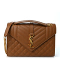 Grain De Poudre Textured Mixed Matelasse Medium Triquilt Monogram Satchel Dark Natural