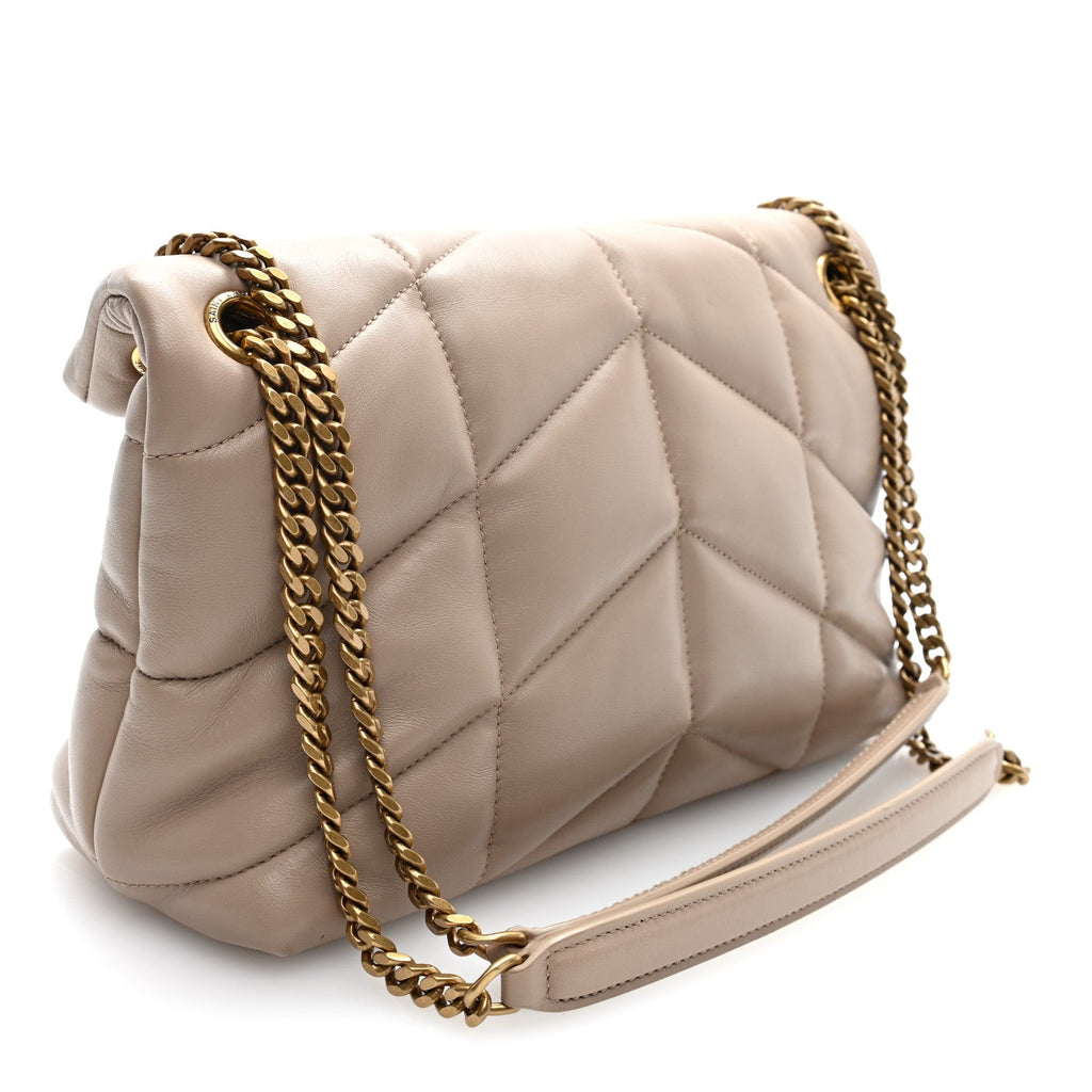 Lambskin Quilted Small Loulou Puffer Monogram Chain Satchel Dark Beige