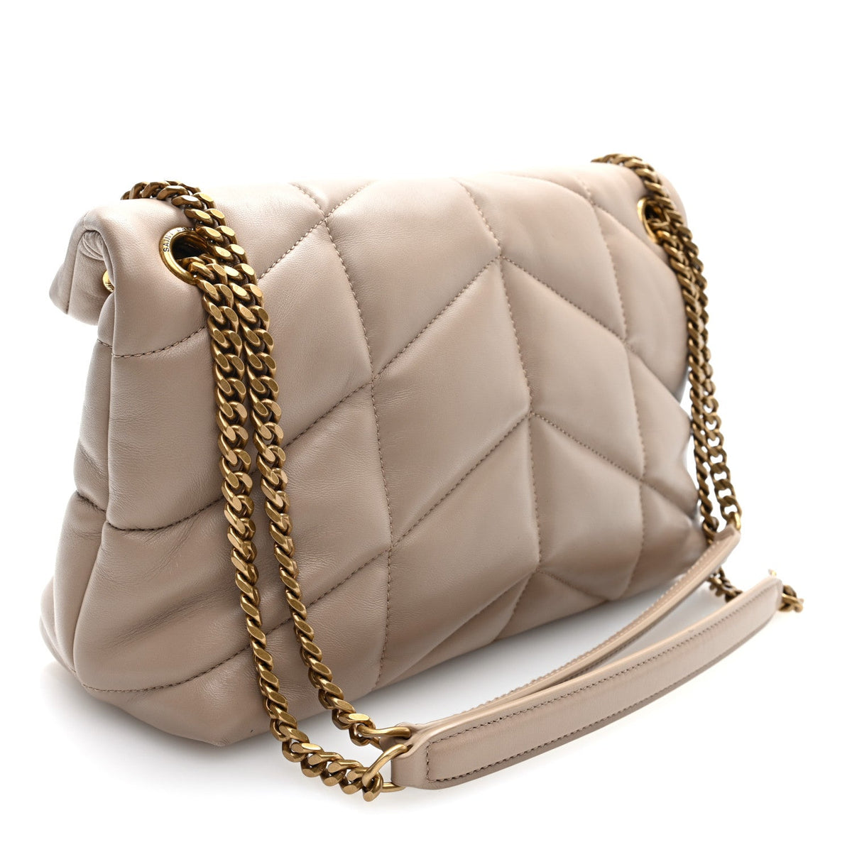 Lambskin Quilted Small Loulou Puffer Monogram Chain Satchel Dark Beige