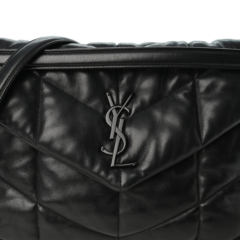 Lambskin Quilted Monogram Monochrome Medium Loulou Puffer Chain Satchel Black