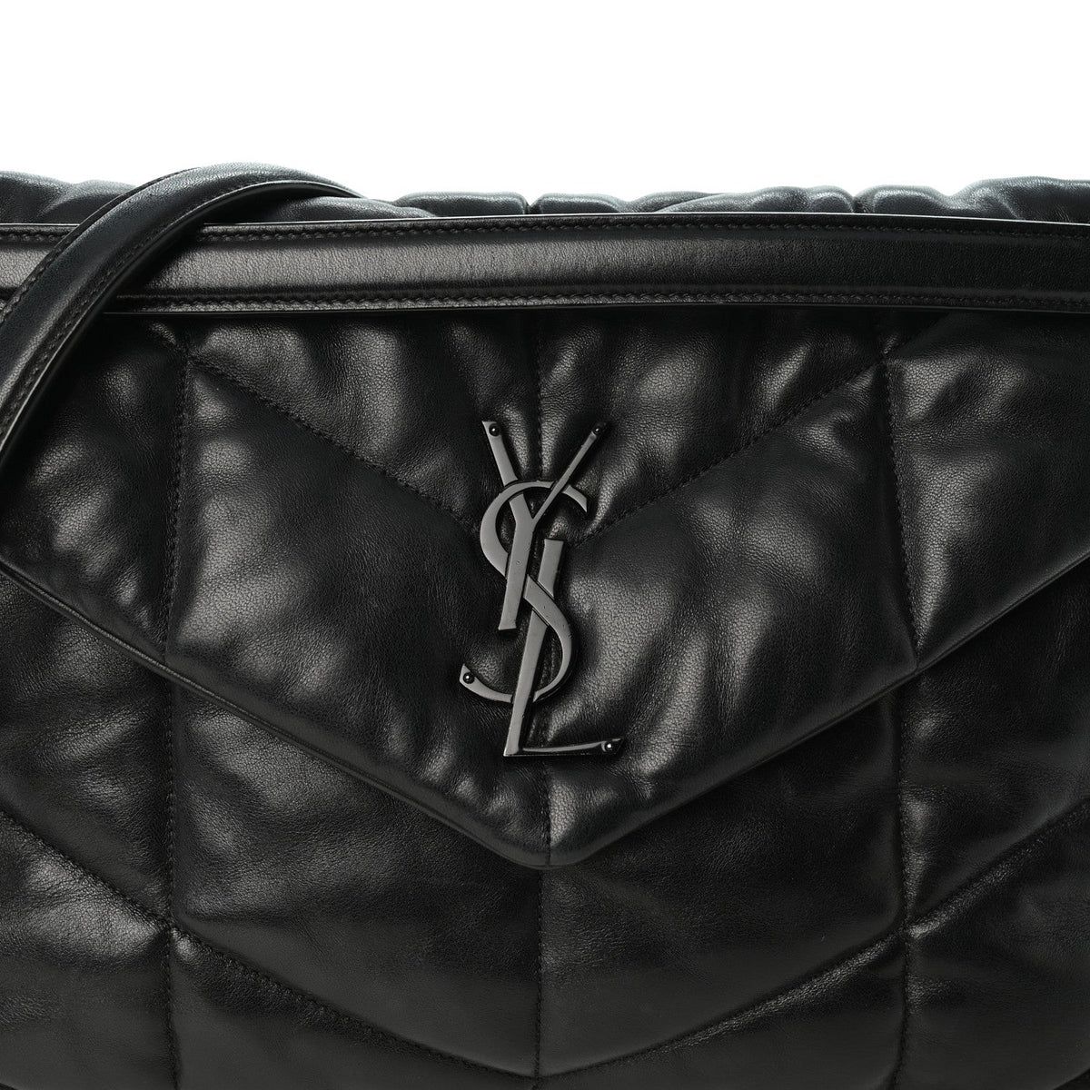 Lambskin Quilted Monogram Monochrome Medium Loulou Puffer Chain Satchel Black