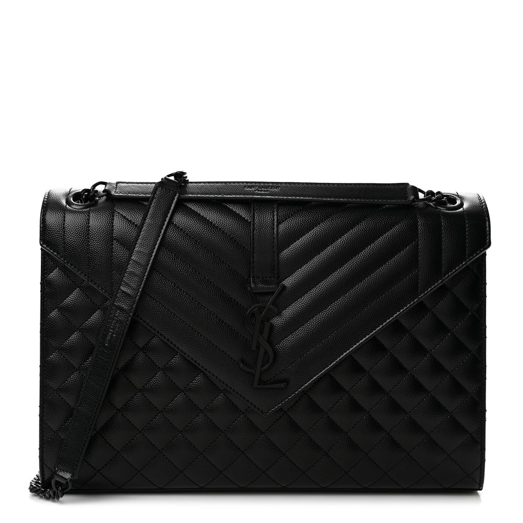 Grain De Poudre Textured Mixed Matelasse Large Triquilt Monogram Monochrome Satchel Black