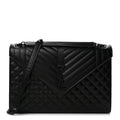 Grain De Poudre Textured Mixed Matelasse Large Triquilt Monogram Monochrome Satchel Black